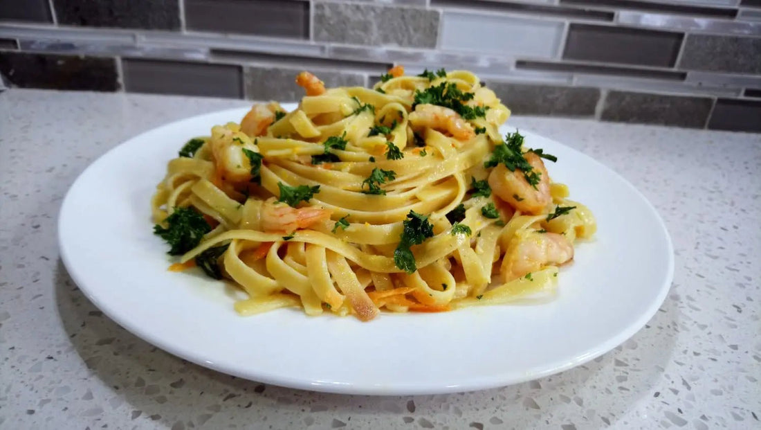 Nerpy's Pesto Coconut Shrimp Pasta Alfredo — Caribbean Seafood Pasta Recipe - Nerpy's Inc.