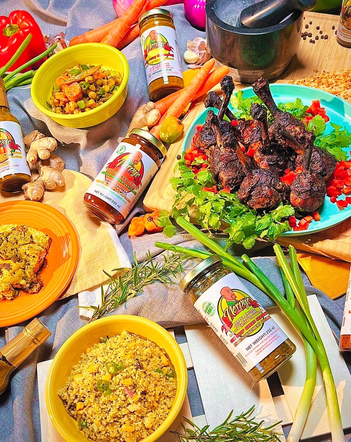 Assorted dishes made with Nerpy's seasonings and sauces