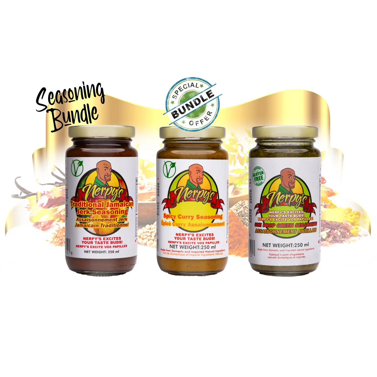 Nerpy's seasoning gift bundle – Caribbean spice blend variety pack, made in Ontario Canada